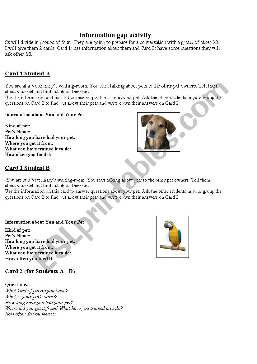 Information gap activity worksheet