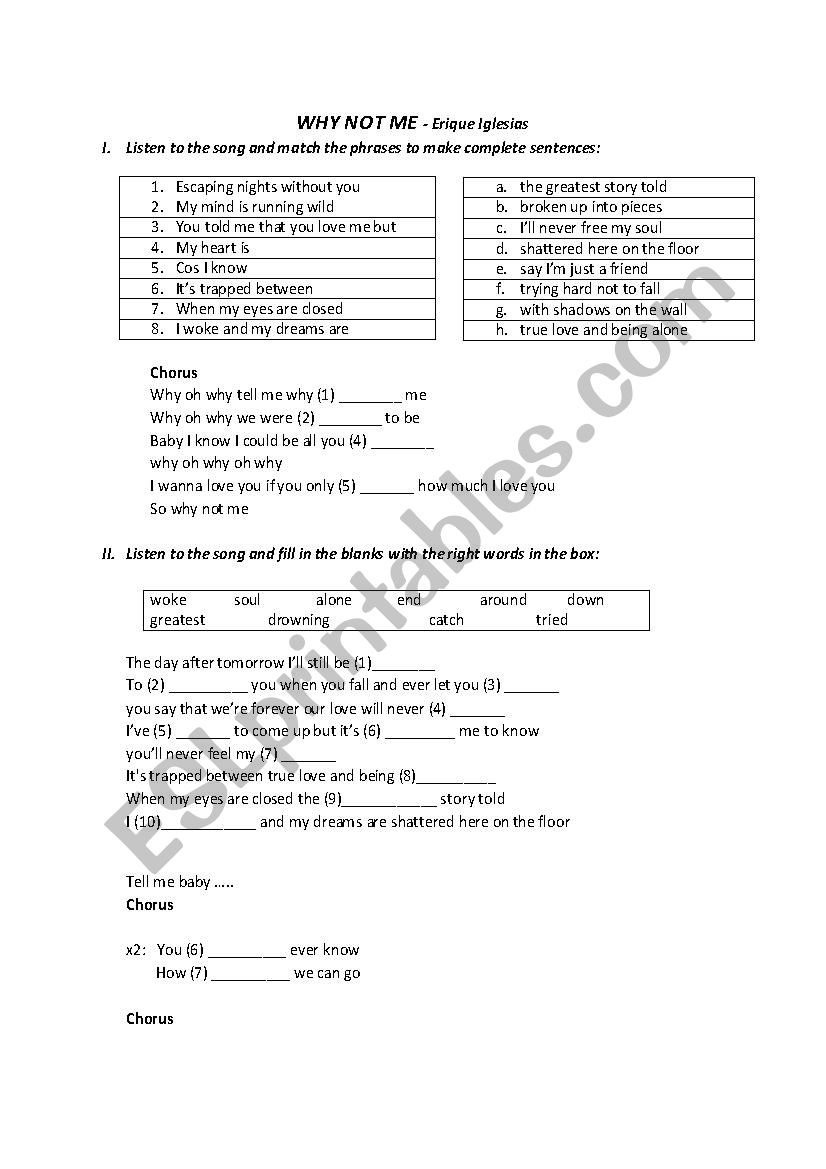 Why not me - Enrique Iglesias worksheet