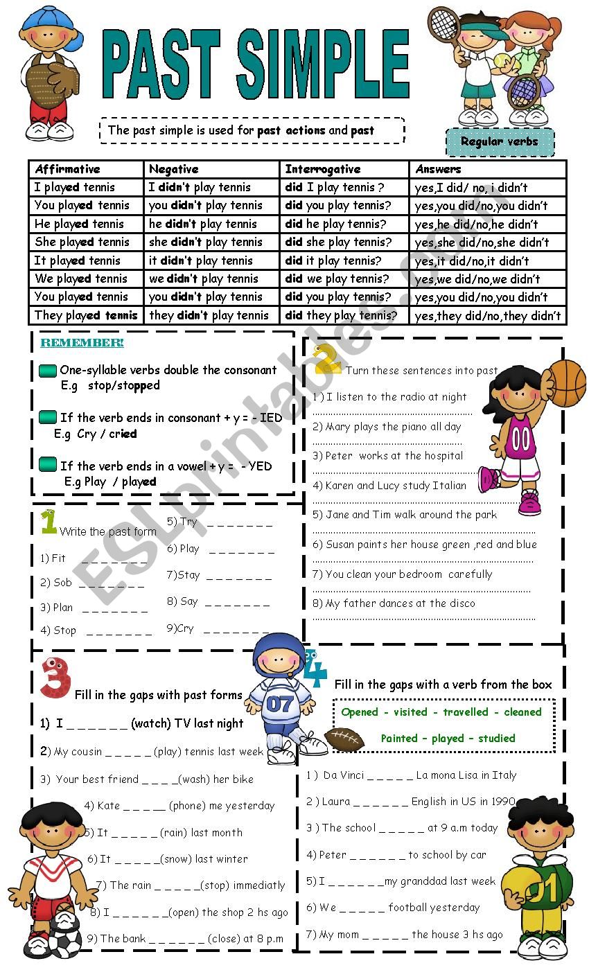 past simple- regular verbs worksheet