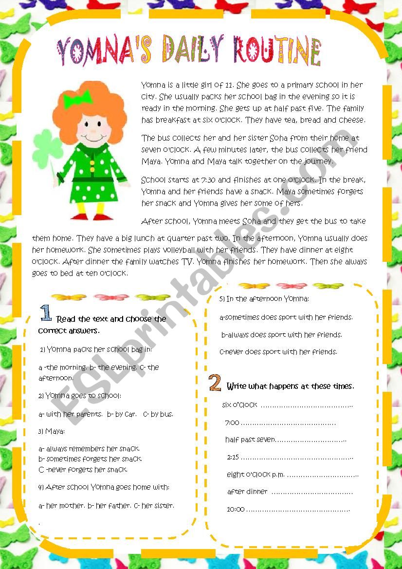 YOMNAÂ´S DAILY ROUTINE worksheet