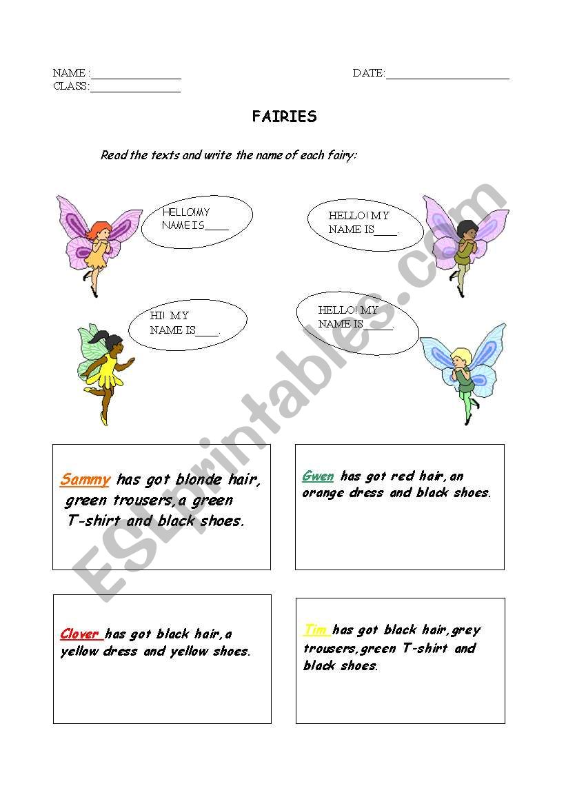 FAIRIES worksheet