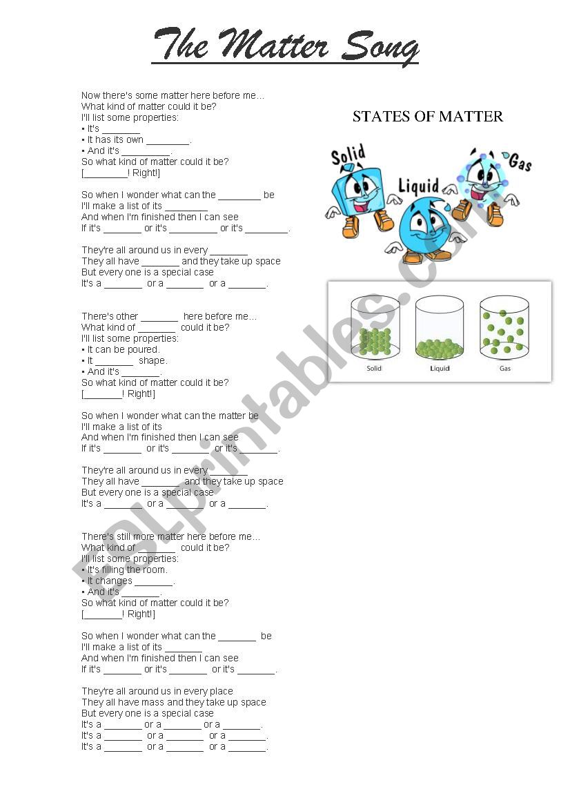 States of matter worksheet