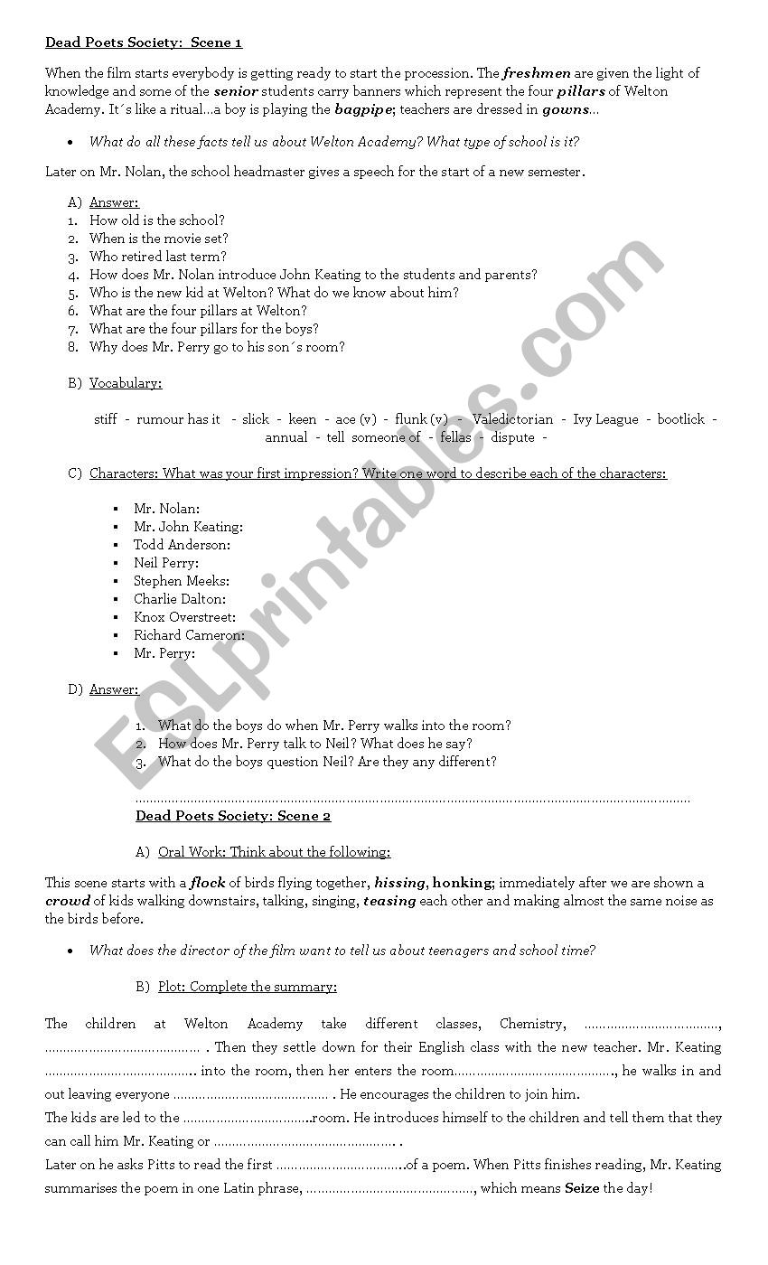 Dead Poets Society worksheet