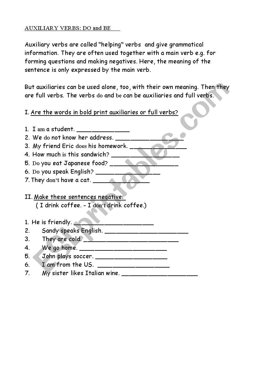 auxiliaries: be and do worksheet