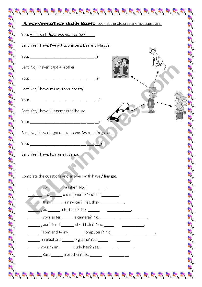 A conversation with Bart worksheet