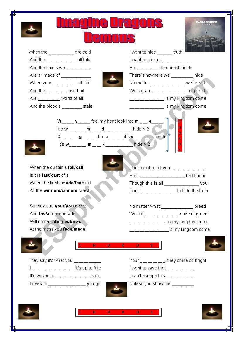 Imagine Dragons Demons worksheet