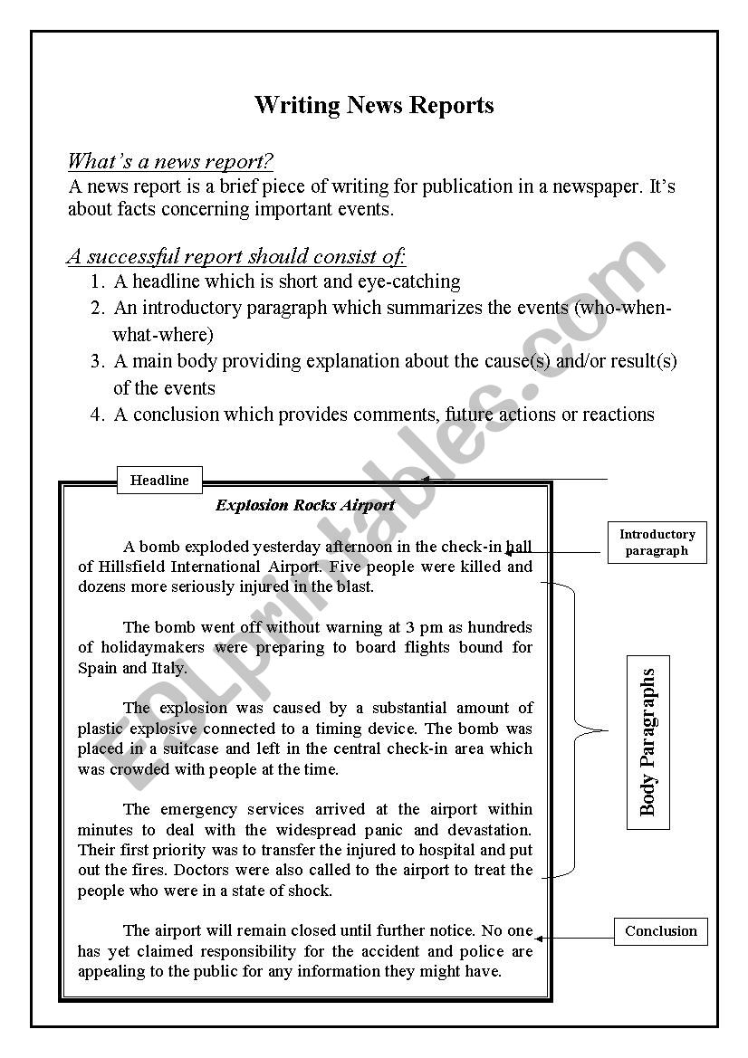 news report worksheet