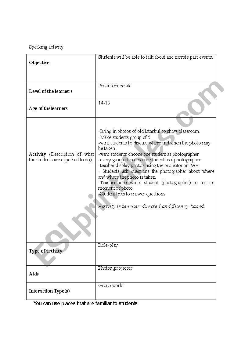 speaking activity worksheet