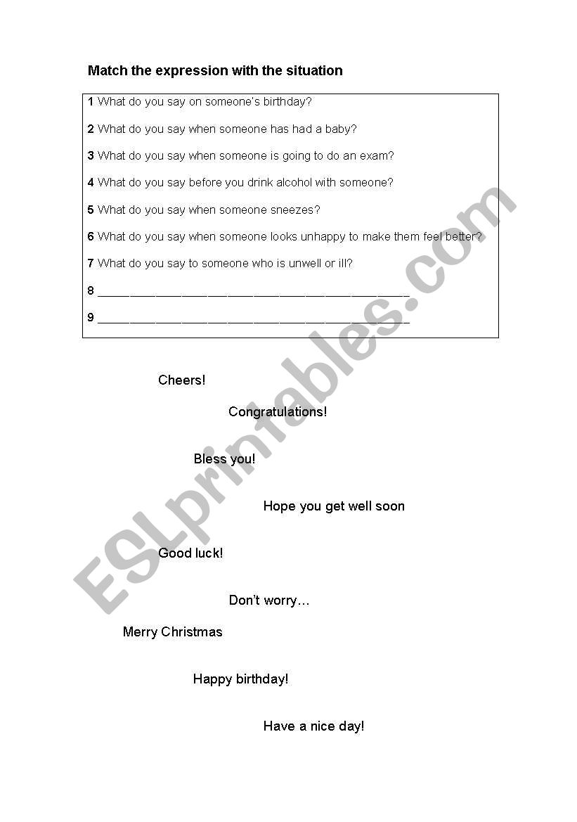 Expressions and greetings worksheet