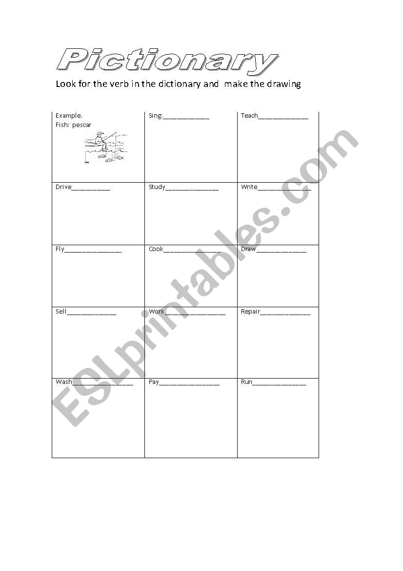 Verbs Pictionary worksheet