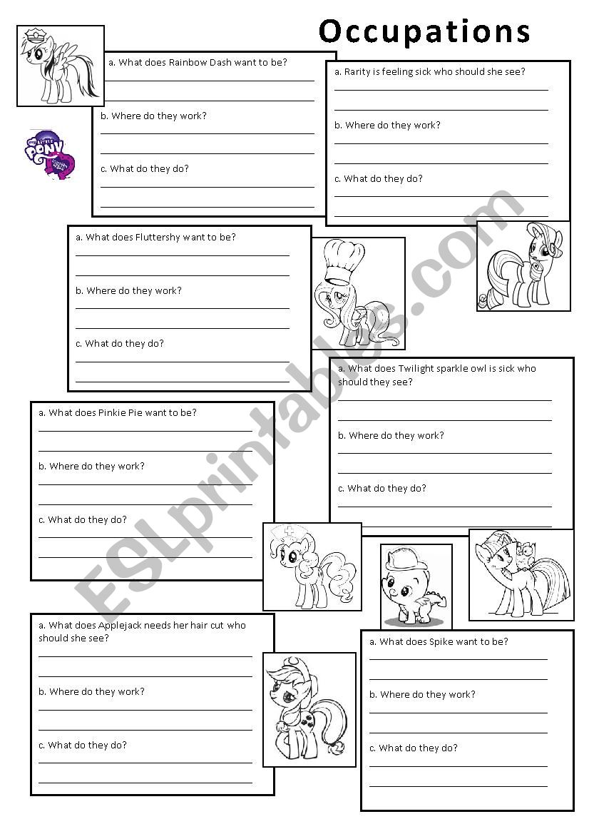 My little pony occupations worksheet
