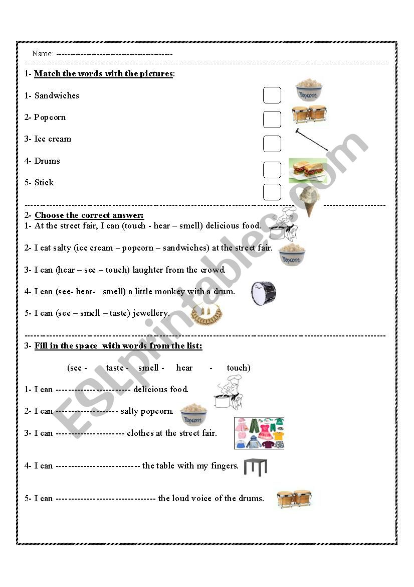 five senses worksheet