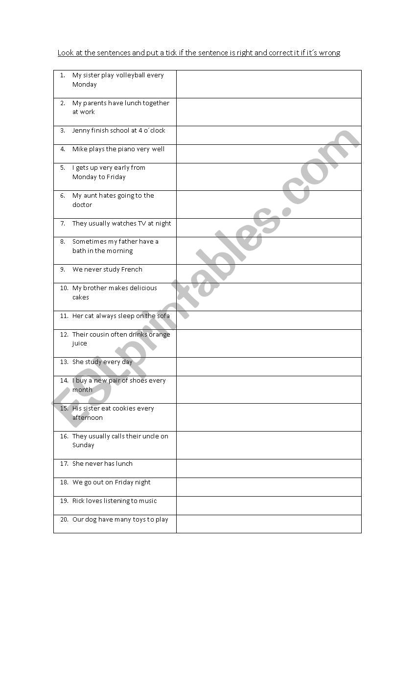 Correct the mistakes worksheet