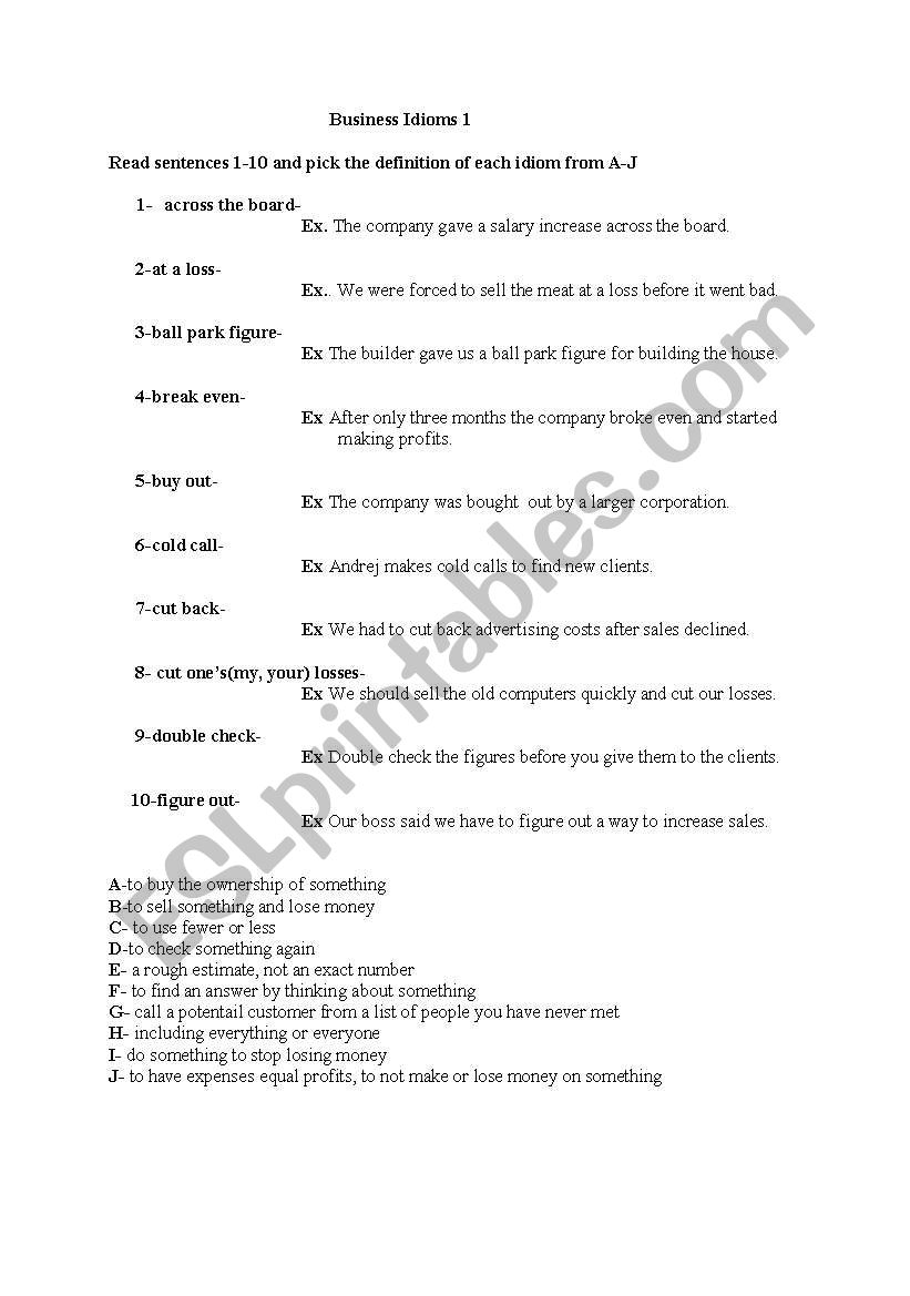 Business Idioms 1 worksheet