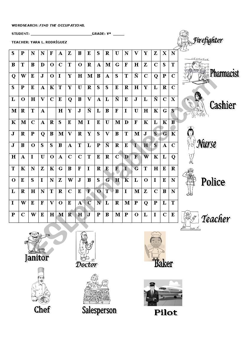 WORDSEARCH OCCUPATIONS worksheet