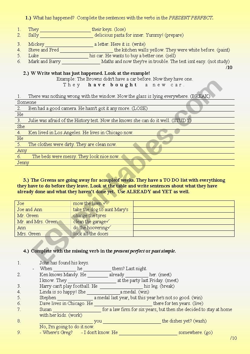 Present perfect, past simple worksheet