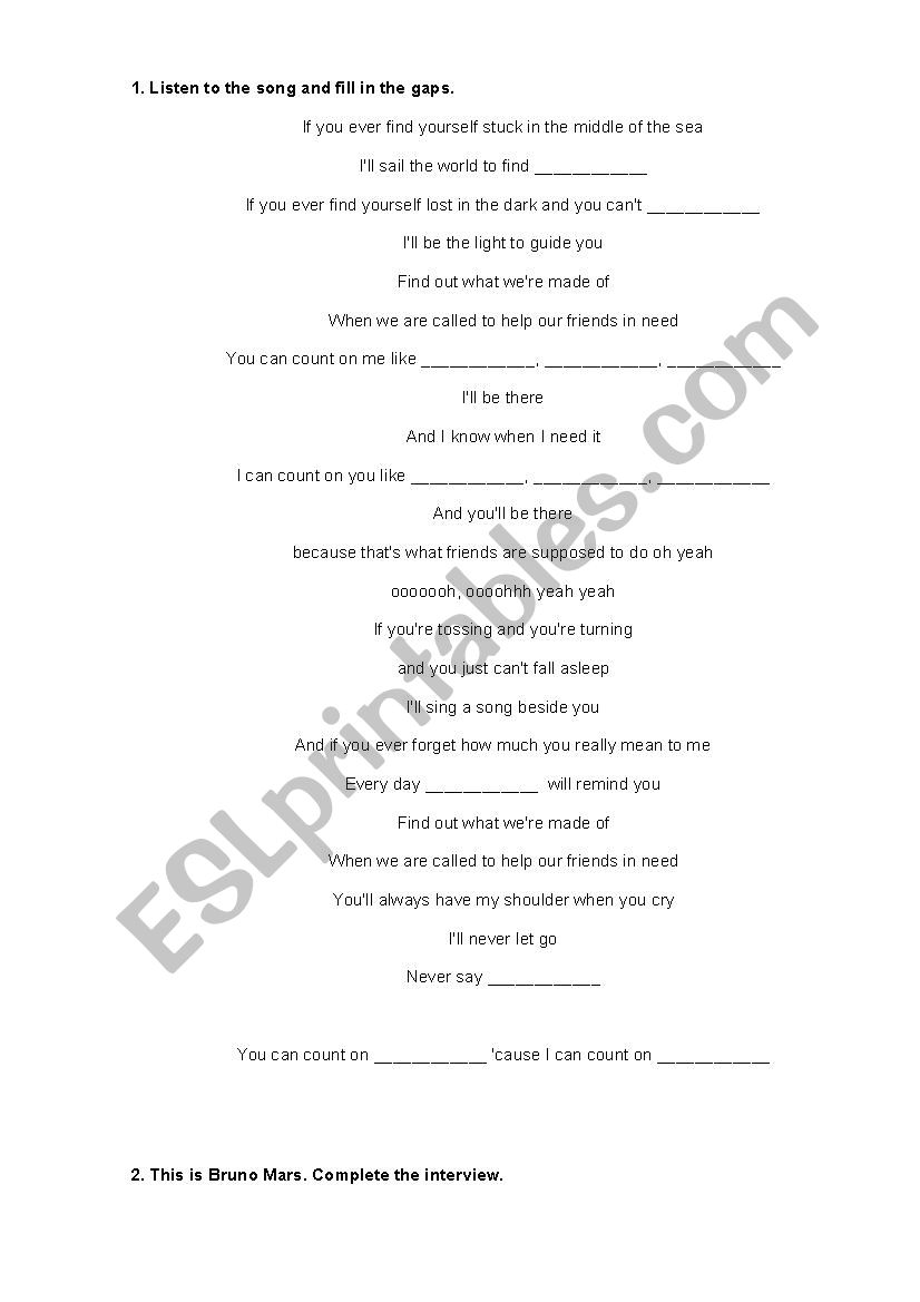 Bruno Mars - Count on me worksheet