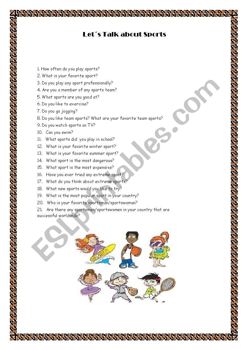 Lets talk about sports worksheet