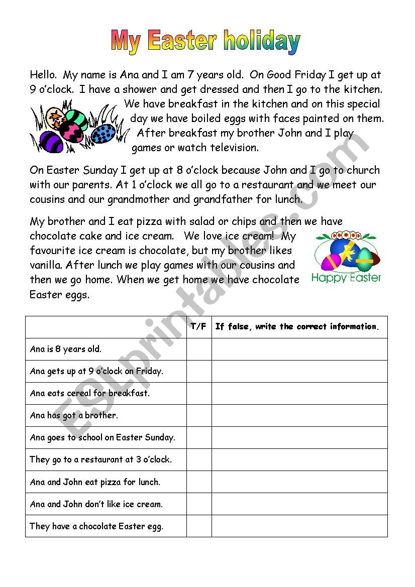 My Easter holiday worksheet