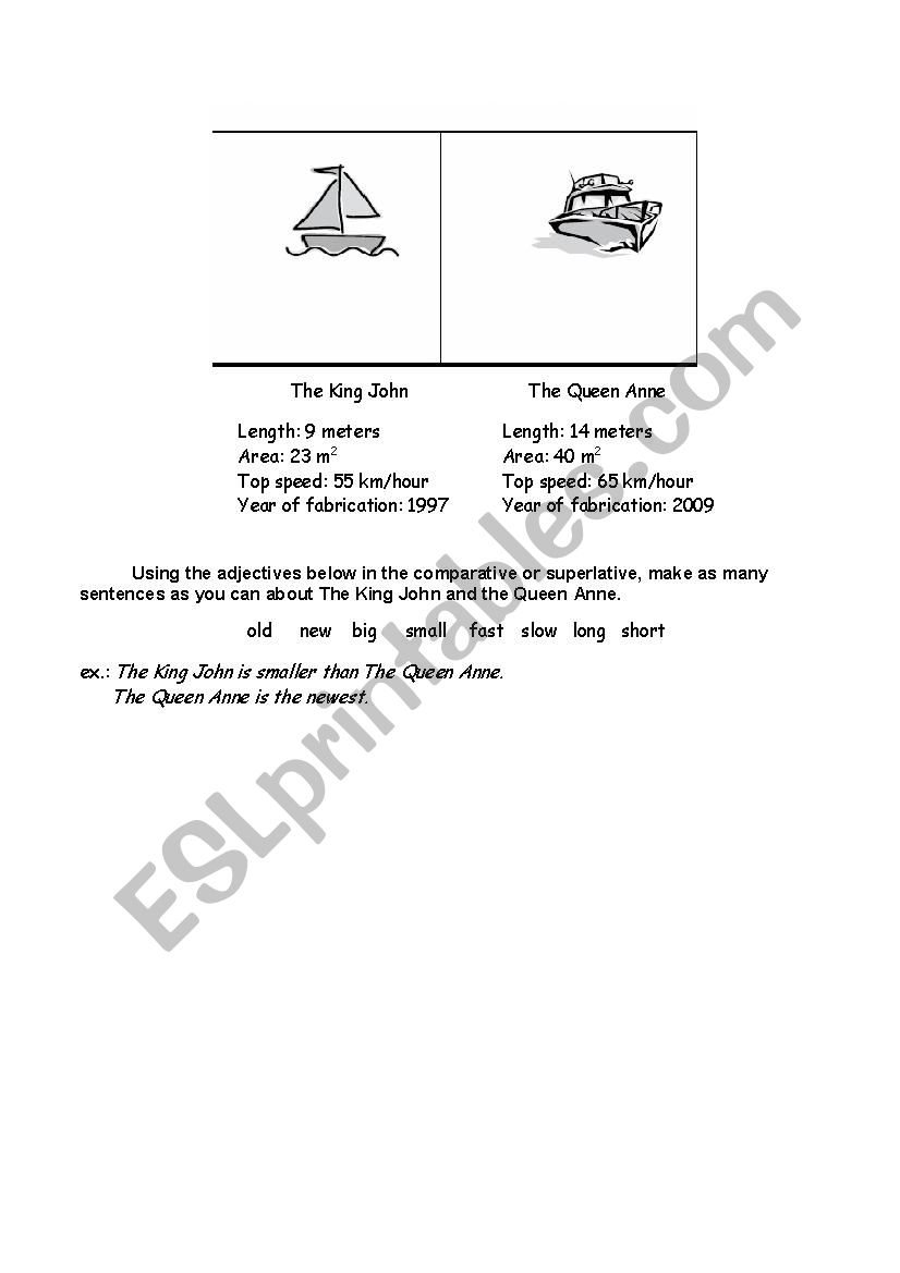 Compare the two boats worksheet