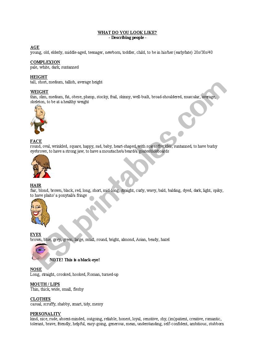 What do you look like? worksheet