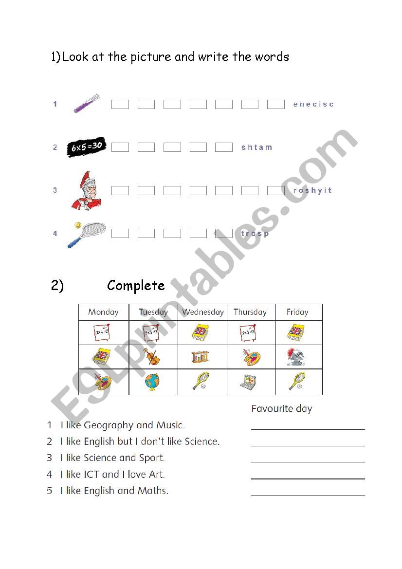 look and complete worksheet