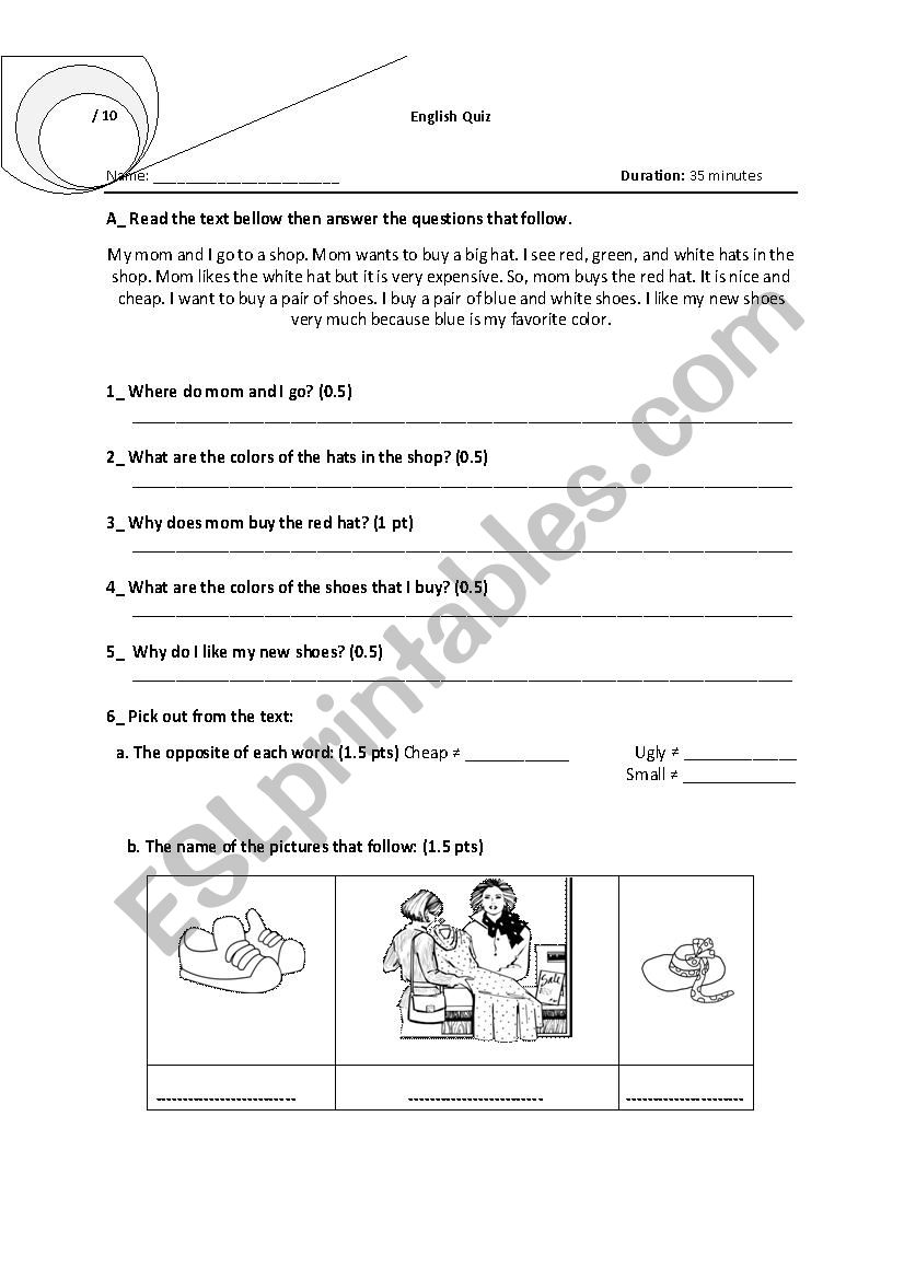 Shopping with Mom worksheet