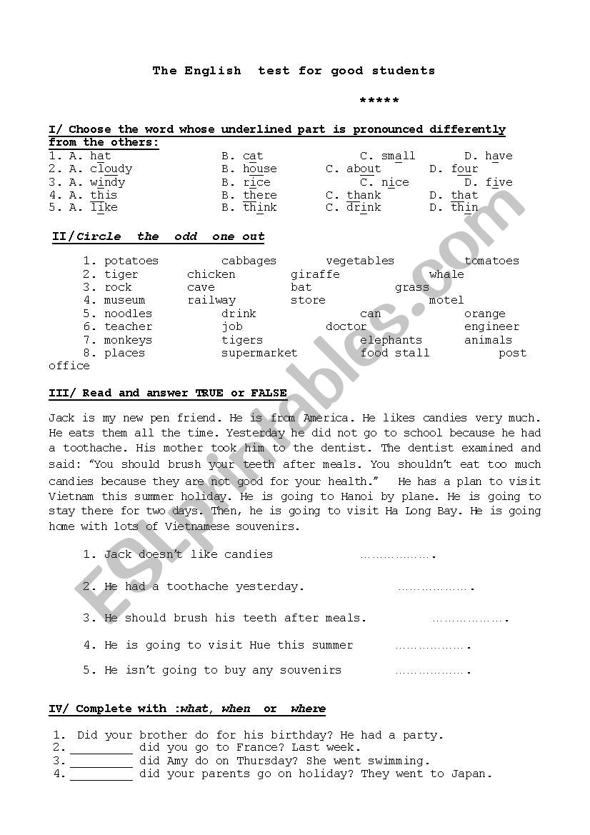 the english test for good students