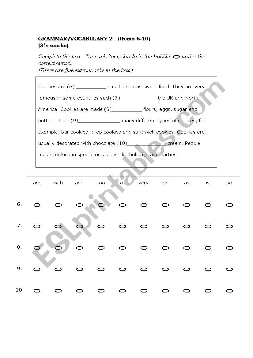 Vocabulary worksheet