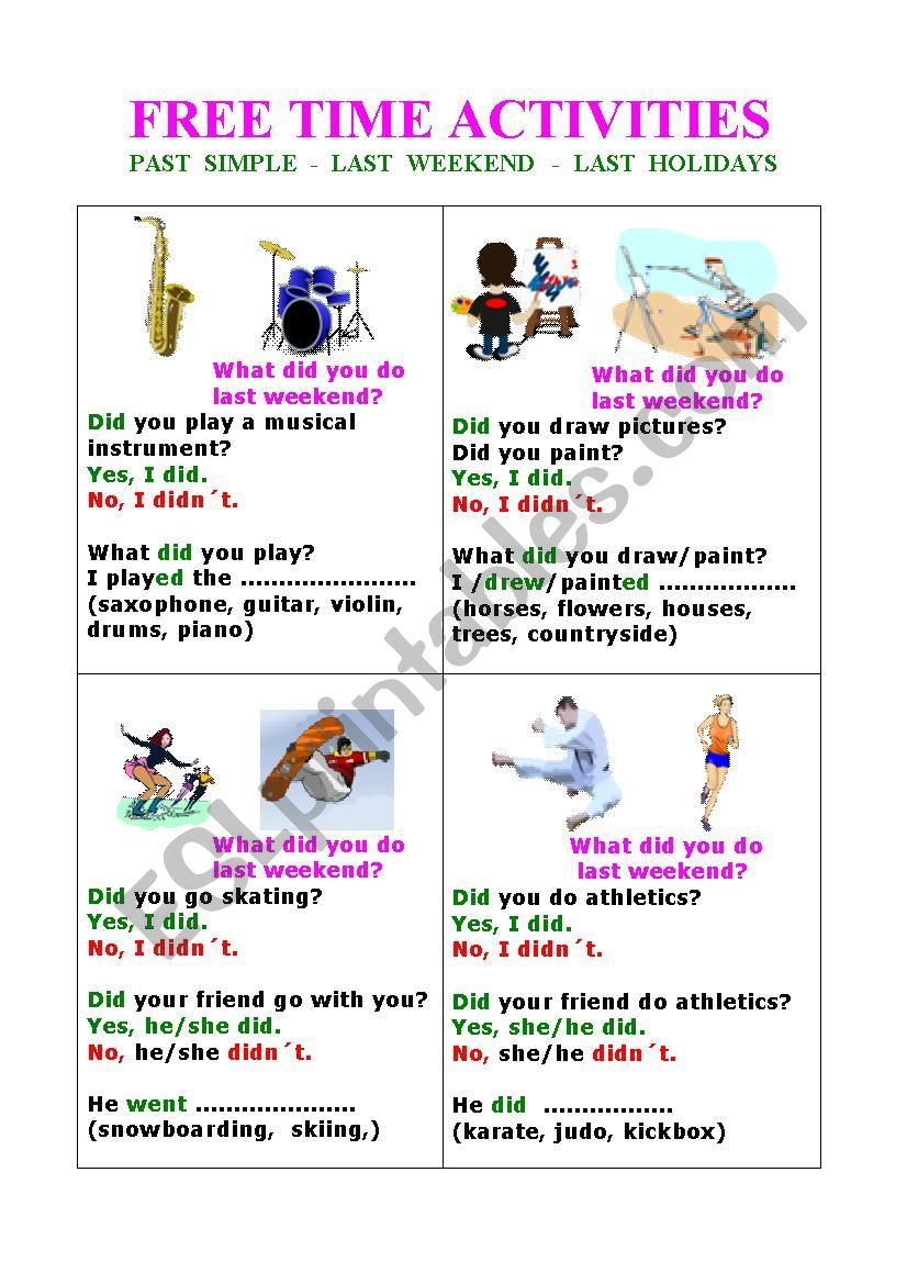 FREE TIME ACTIVITIES  PAST SIMPLE  Speaking Cards 