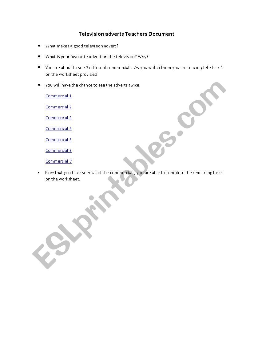 television worksheet worksheet