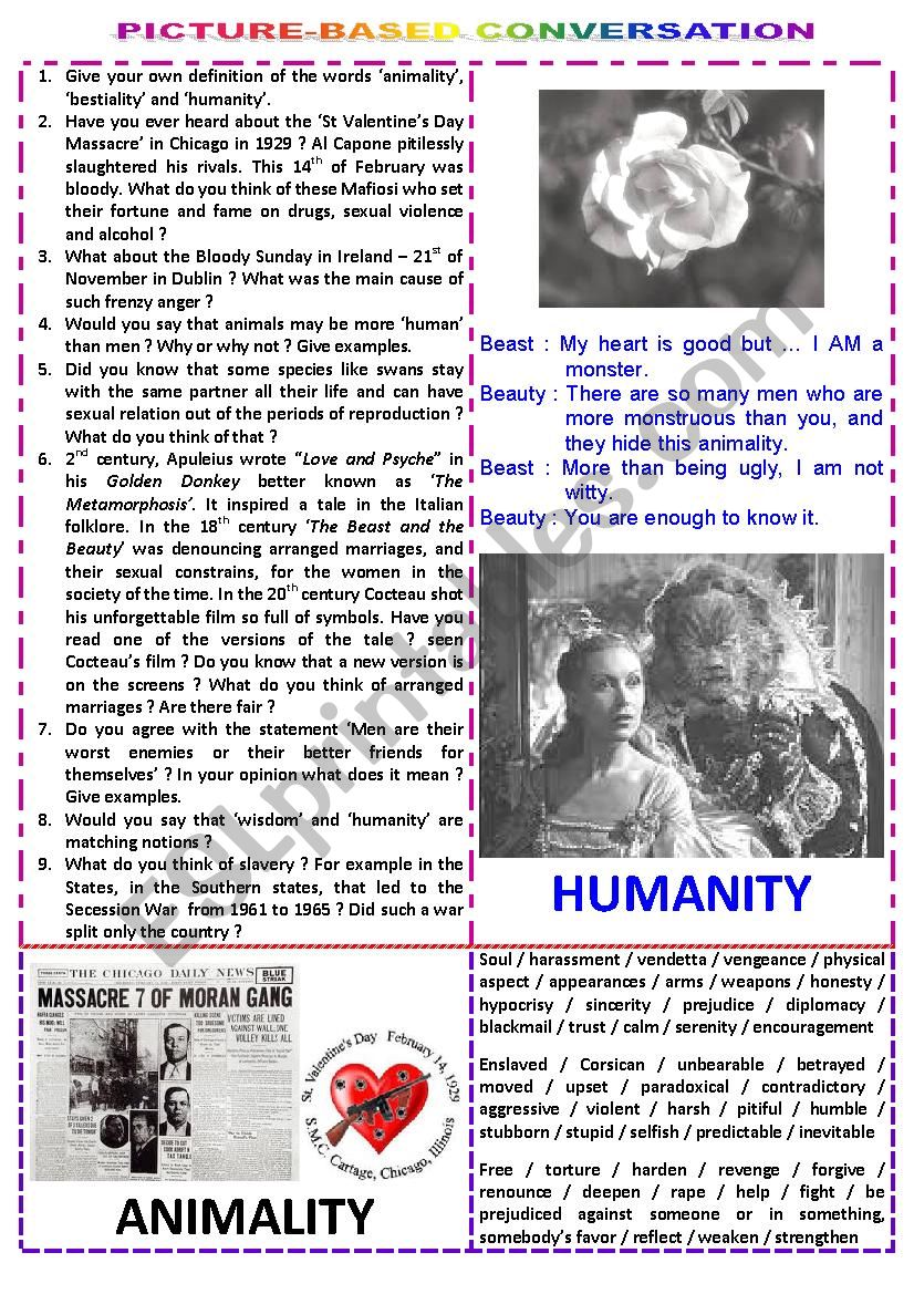 Picture-based conversation : topic 66 - animality vs humanity