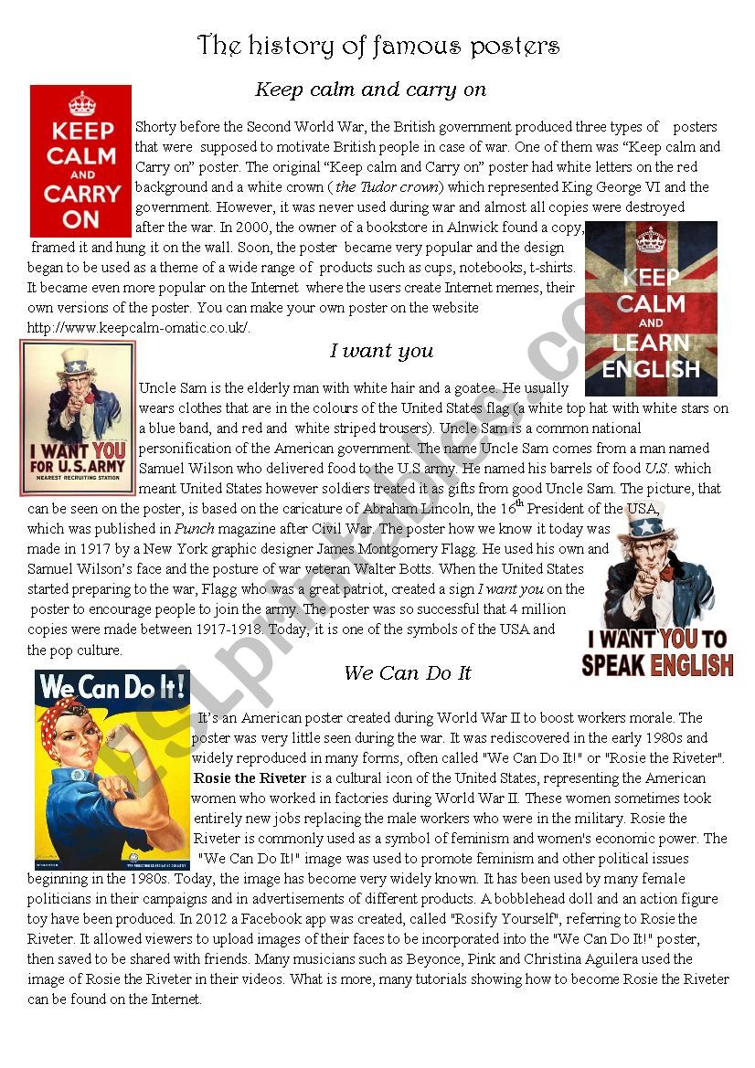 The history of famous posters worksheet