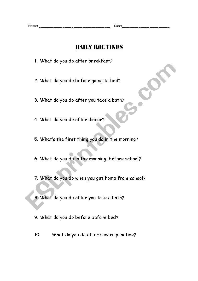 Questions daily routine worksheet