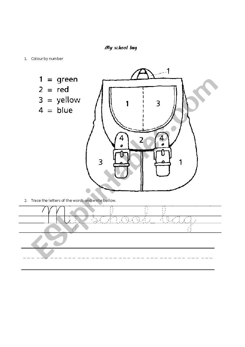 School Bag worksheet