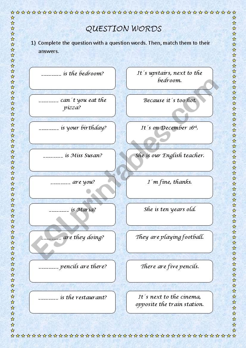 Question words worksheet