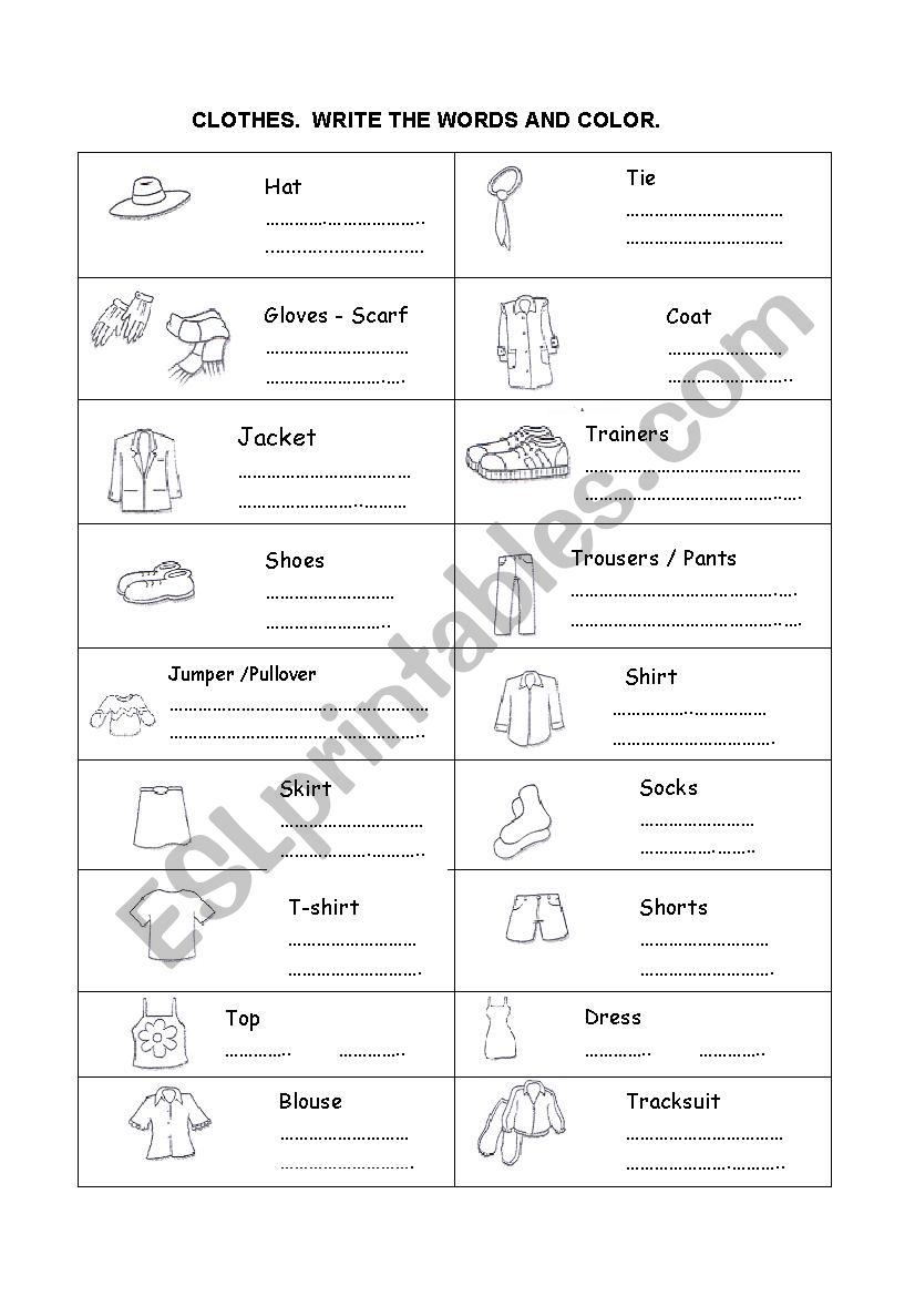 Clothes worksheet