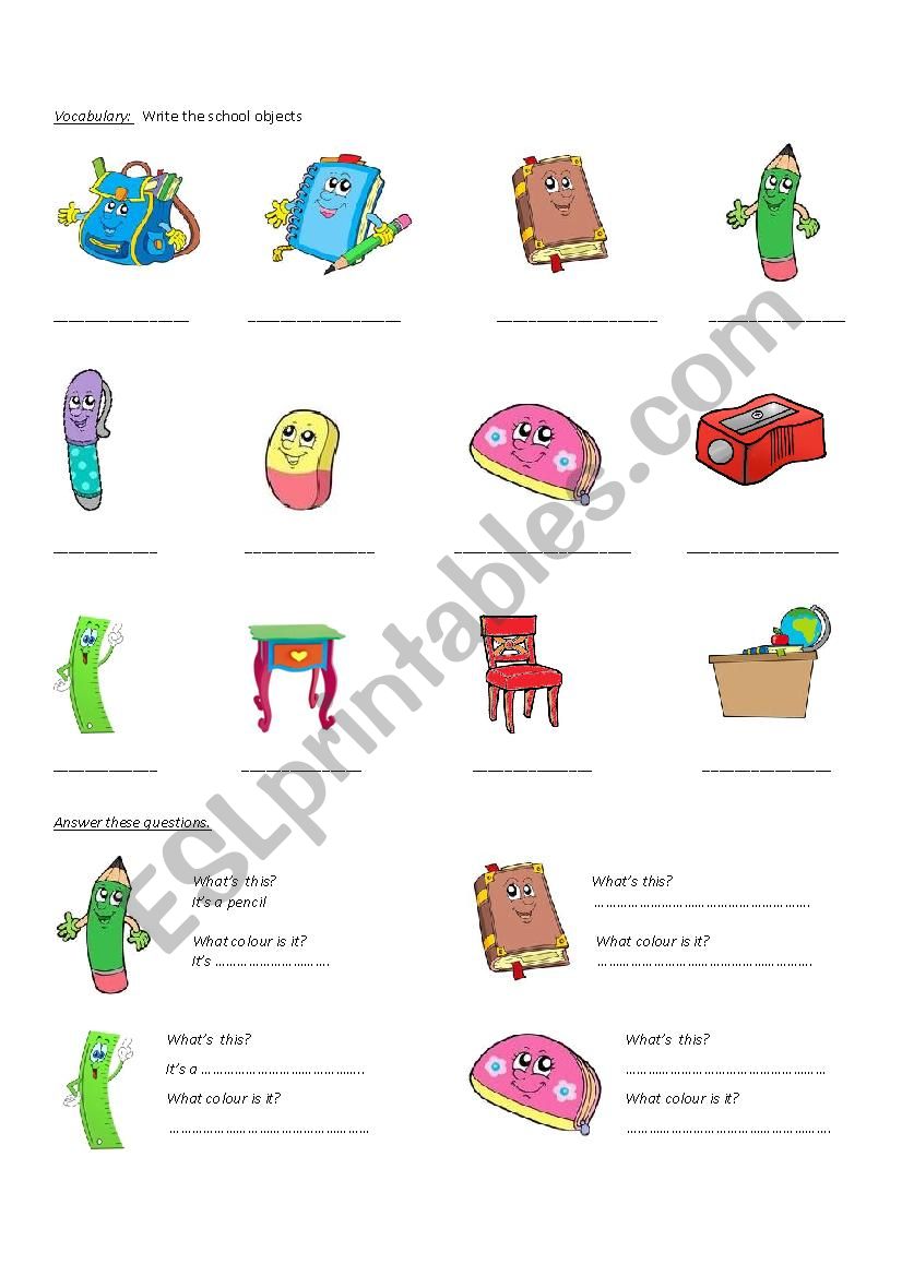 SCHOOL OBJECTS worksheet