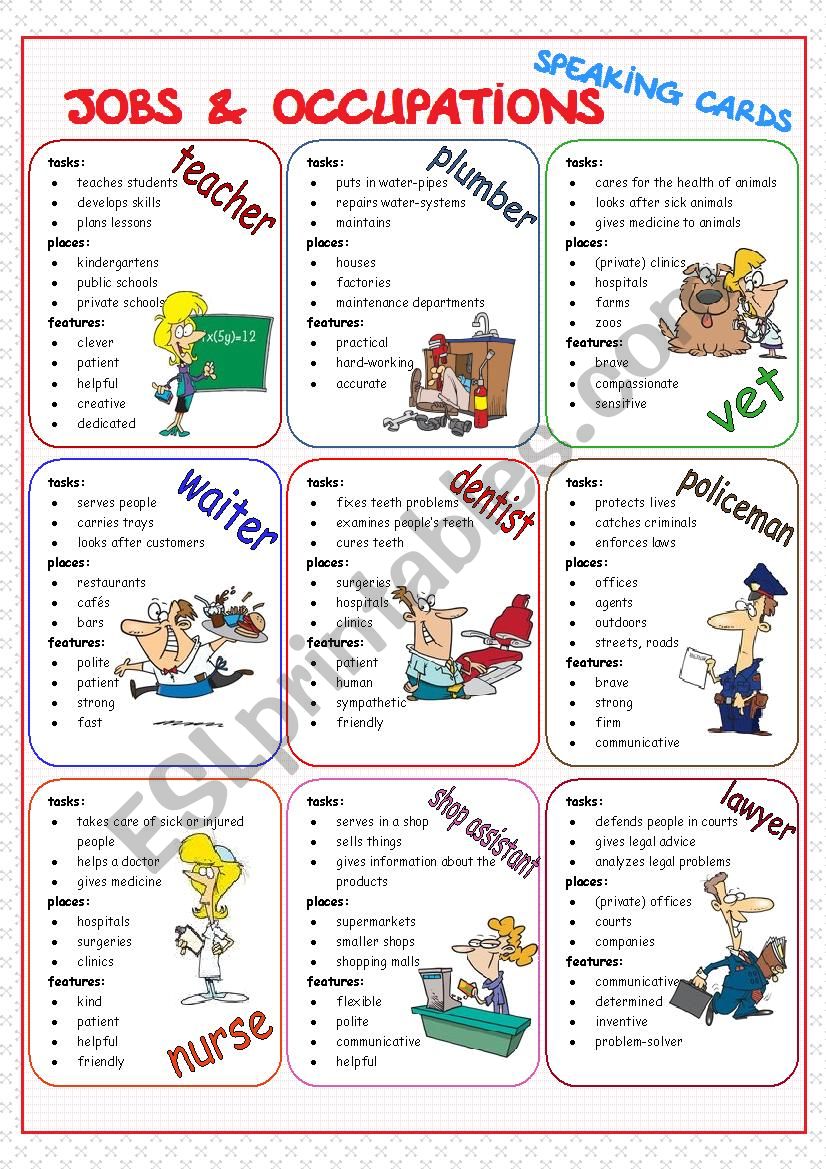 Jobs & Occupations Speaking Cards