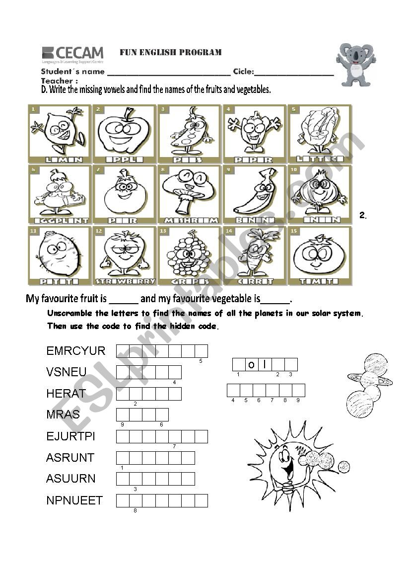 English kids test worksheet