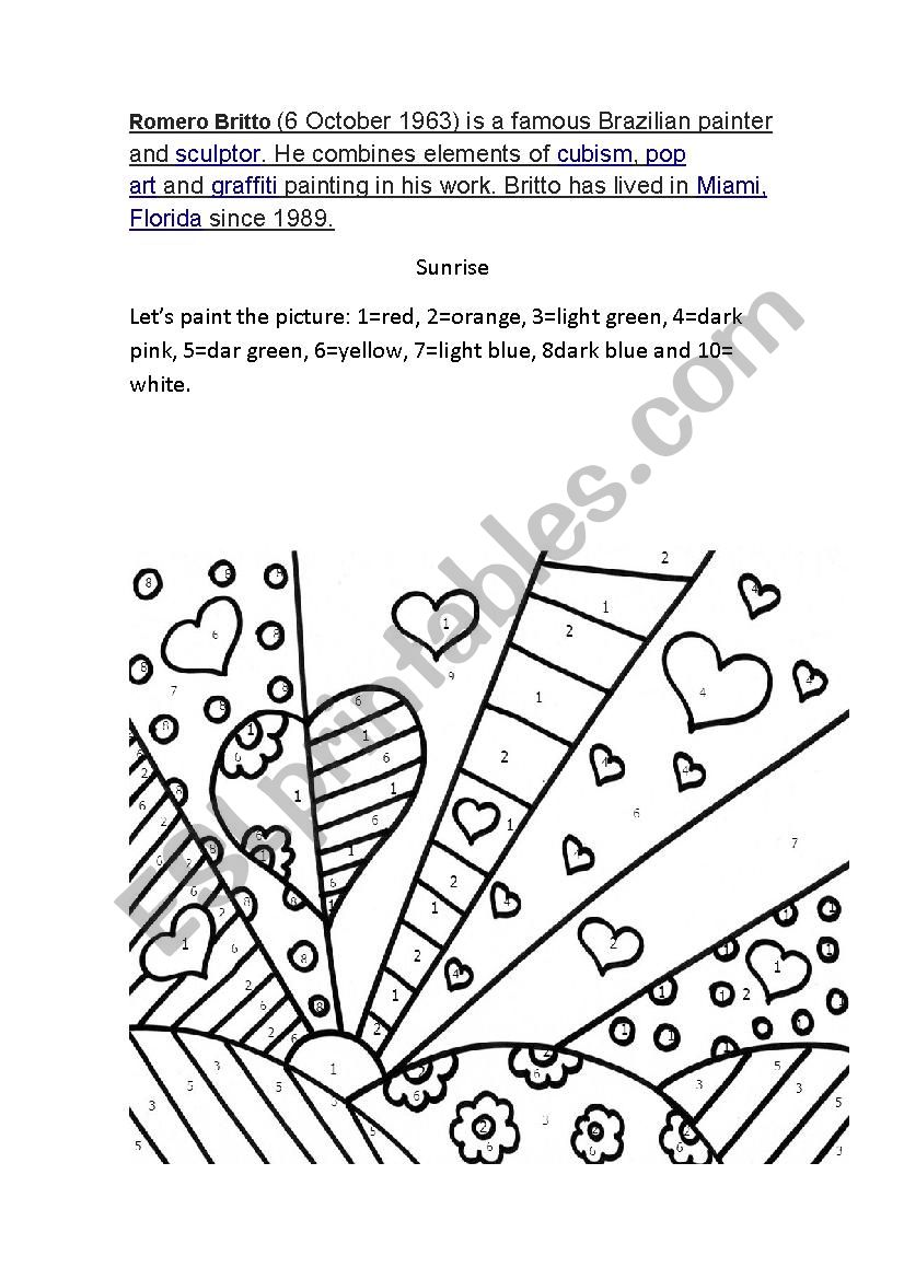 Romero Britto s colours worksheet