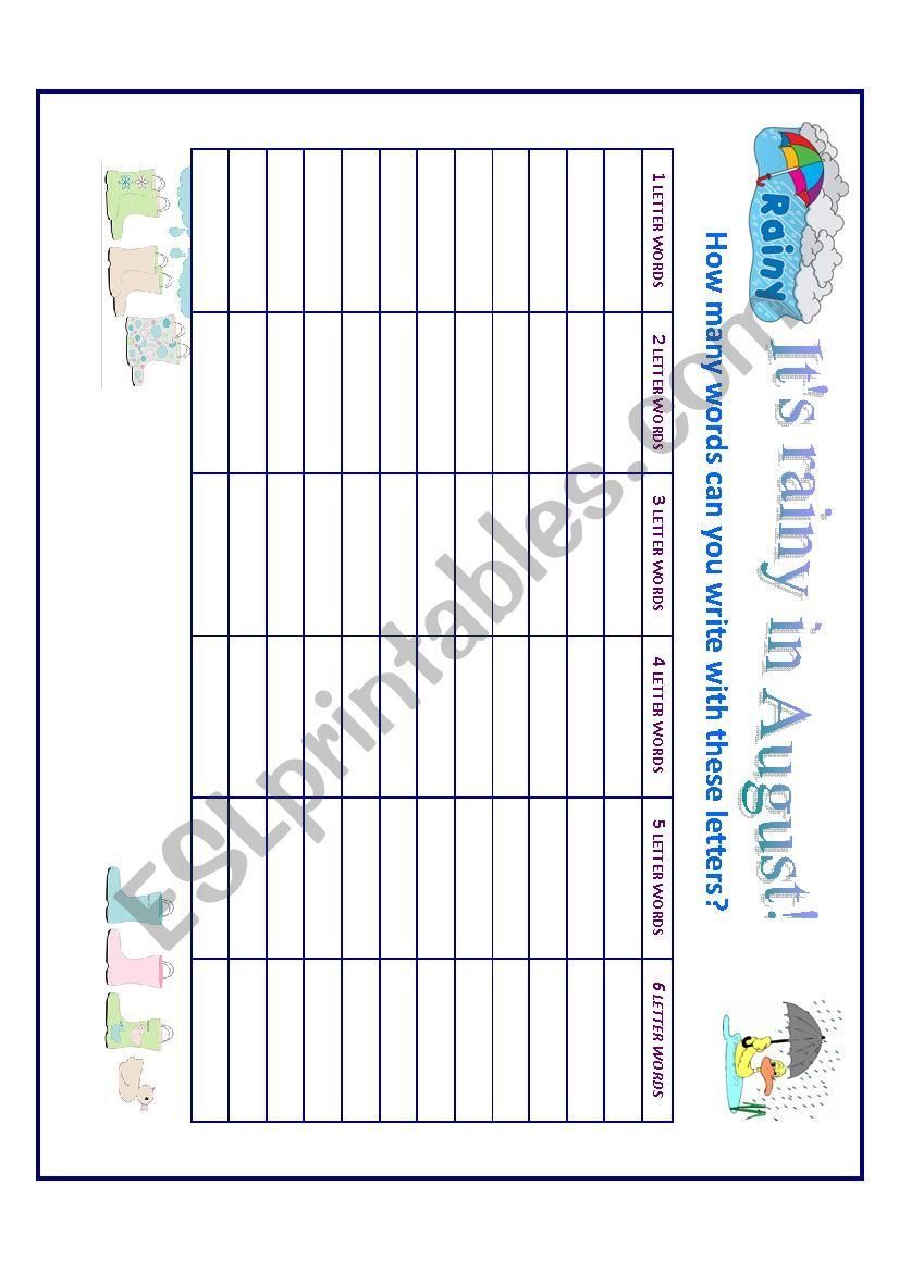 Its rainy in August worksheet
