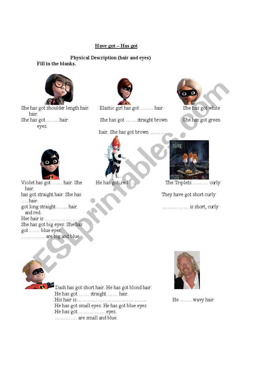 Have got â€“ Has got worksheet