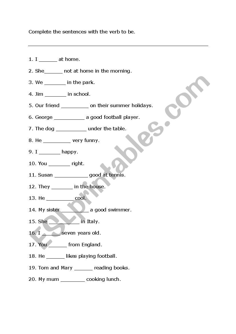 Verb to be worksheet