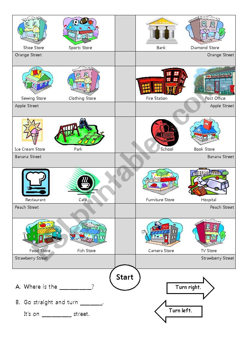 Directions Coin Flick Game worksheet