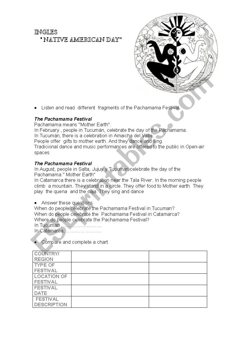 The Pachamama festival worksheet