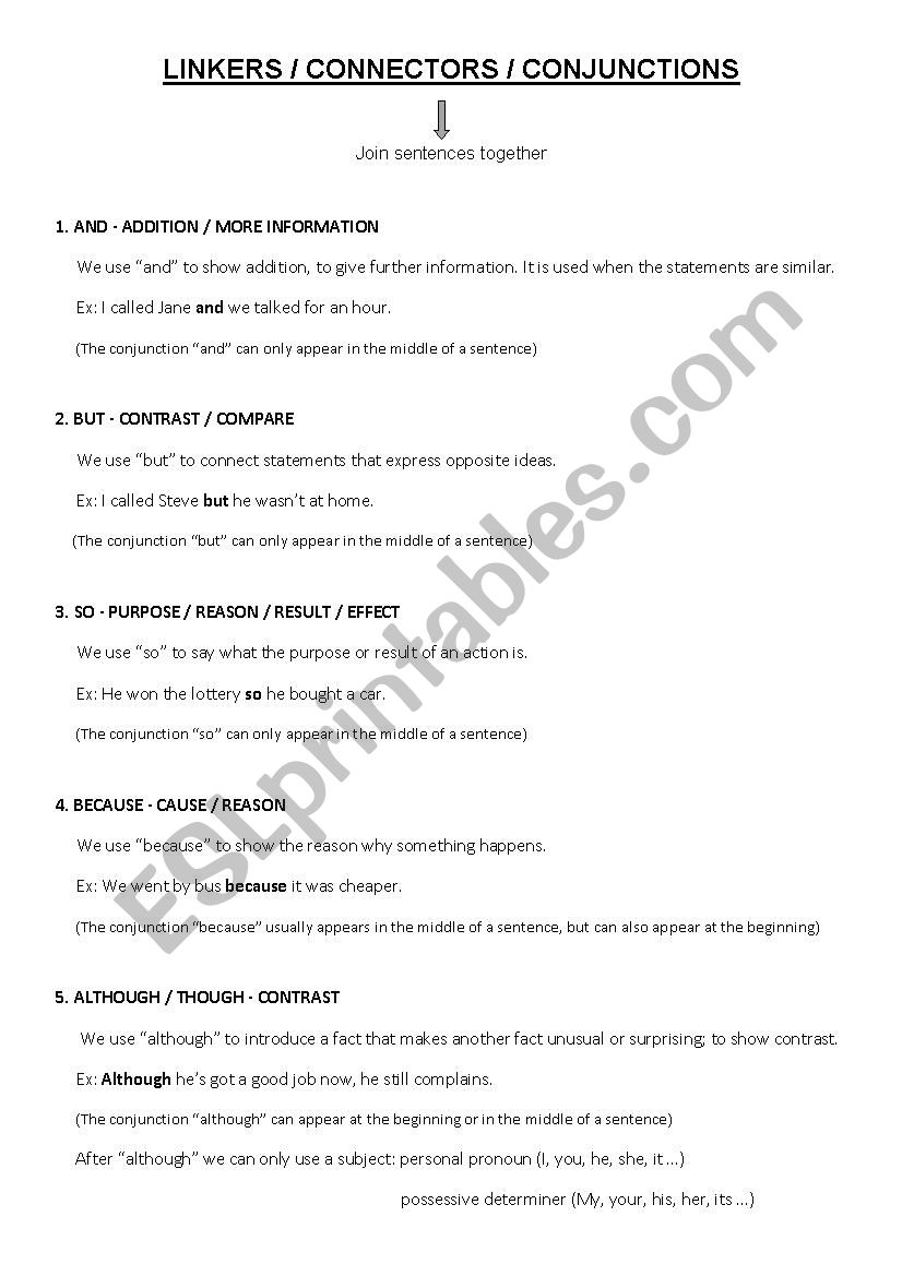 Conjunctions worksheet