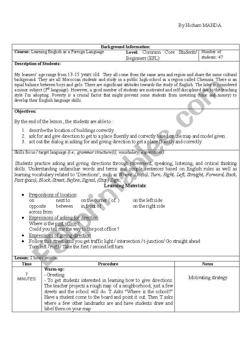 Giving directions worksheet