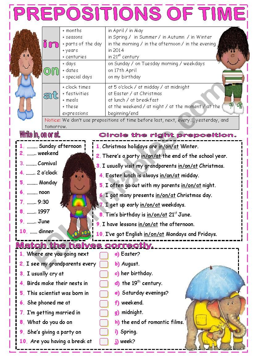 PREPOSITIONS OF TIME worksheet