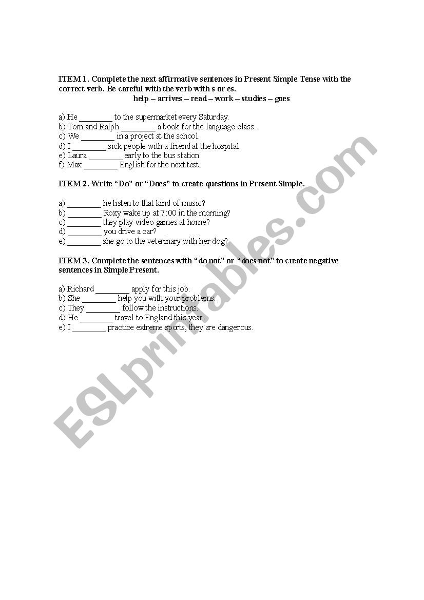 Present Simple worksheet